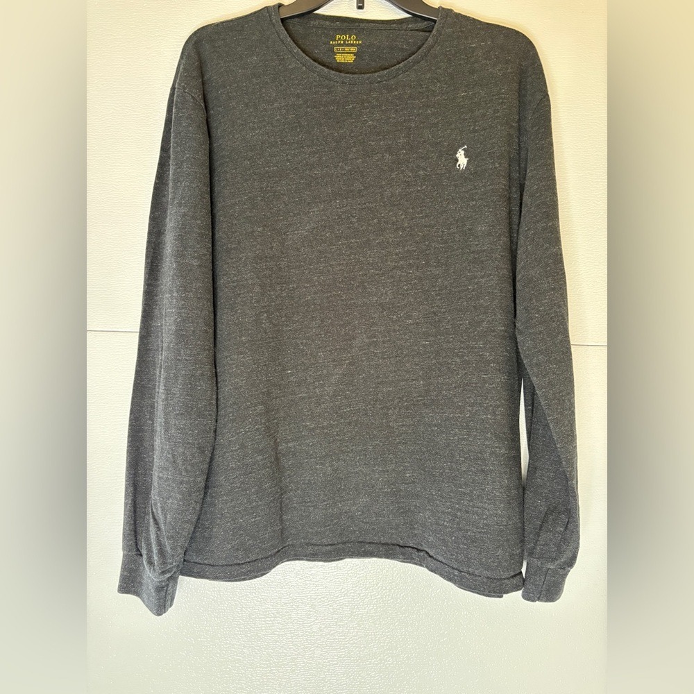 Polo Ralph Lauren Mens Long Sleeve Crew Neck T-Shirt Charcoal Heather Grey L